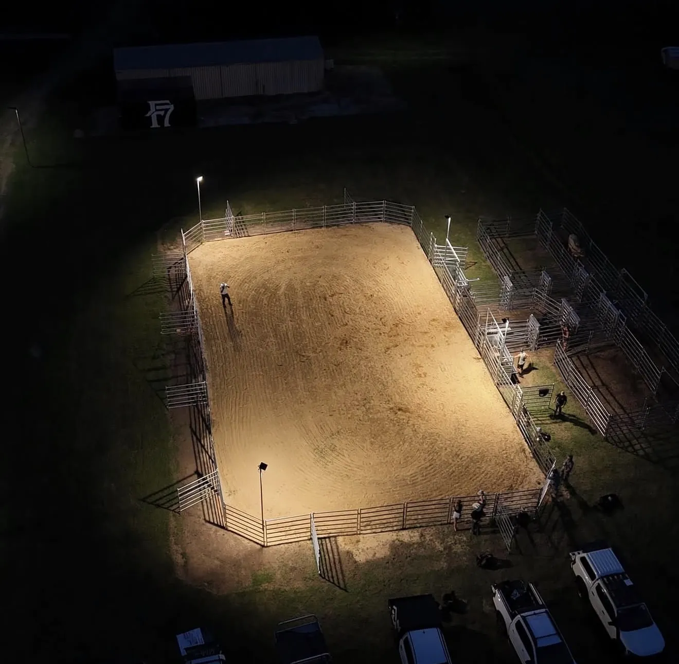 Fall Seven Ranch arena at night